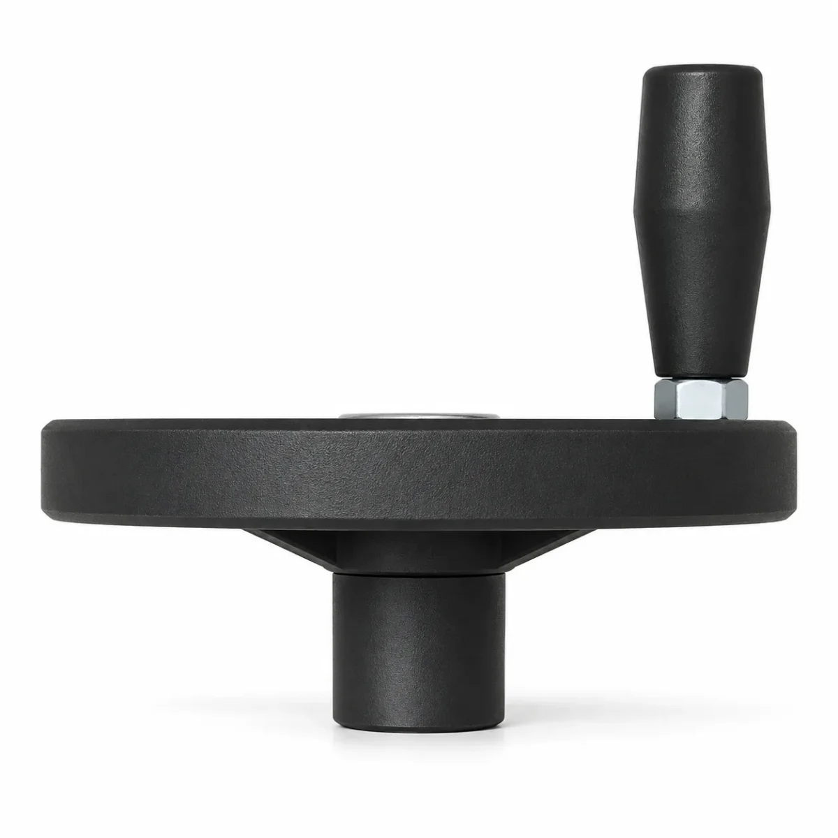 Volante de 2 raios com cabo giratório, vista lateral com cubo e haste em aço zincado