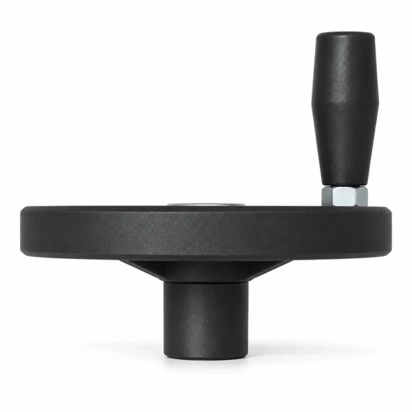 Volante de 2 raios com cabo giratório, vista lateral com cubo e haste em aço zincado